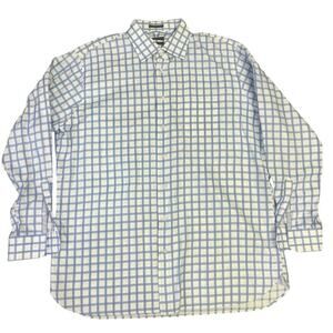 Nordstrom Napoli 17-34 Dress Shirt Blue Check Egyptian Cotton Button-Up Mens